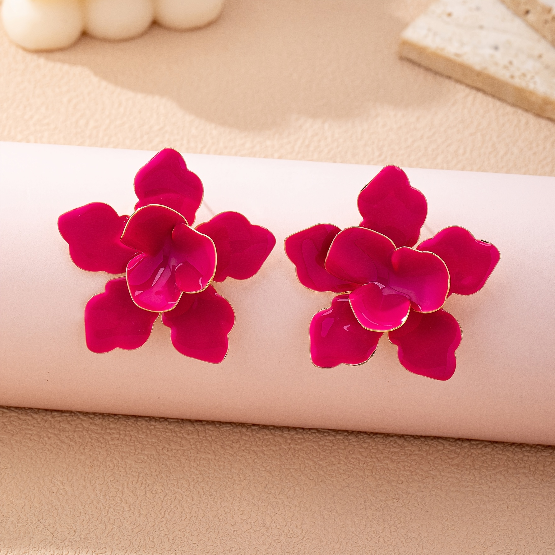 2pcs Colorful Glazed Geometric Flower Stud Earrings Set